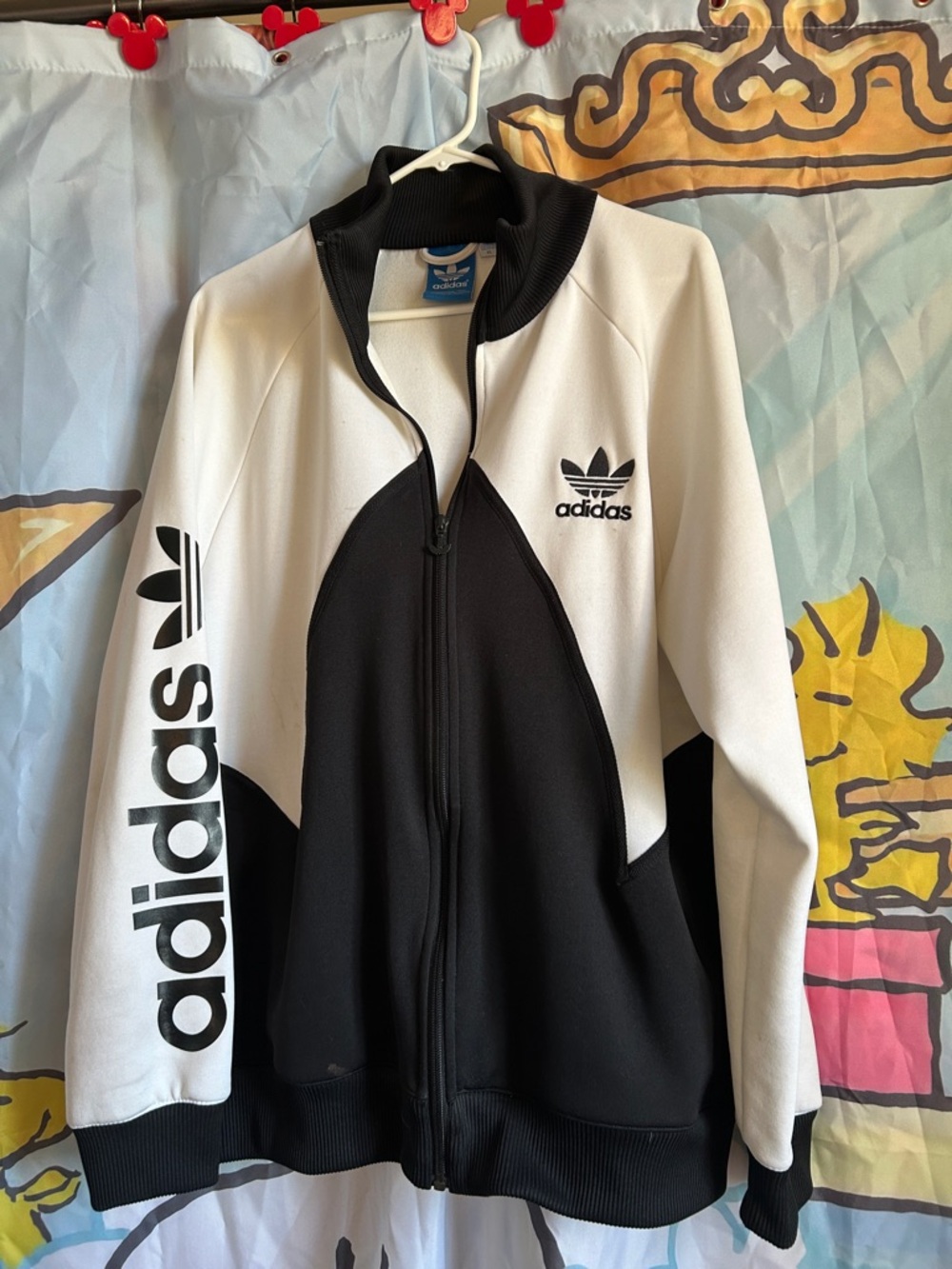 Vintage Adidas Men’s Black and White Full Zip Track Jacket with Logos